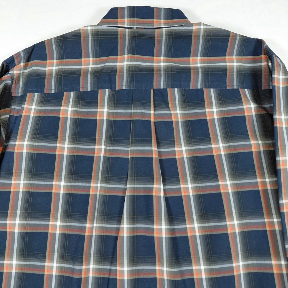 Cinch Mens Large Long Sleeve Button Down Shirt Blue Orange Plaid Paisley Trim - Picture 8 of 13